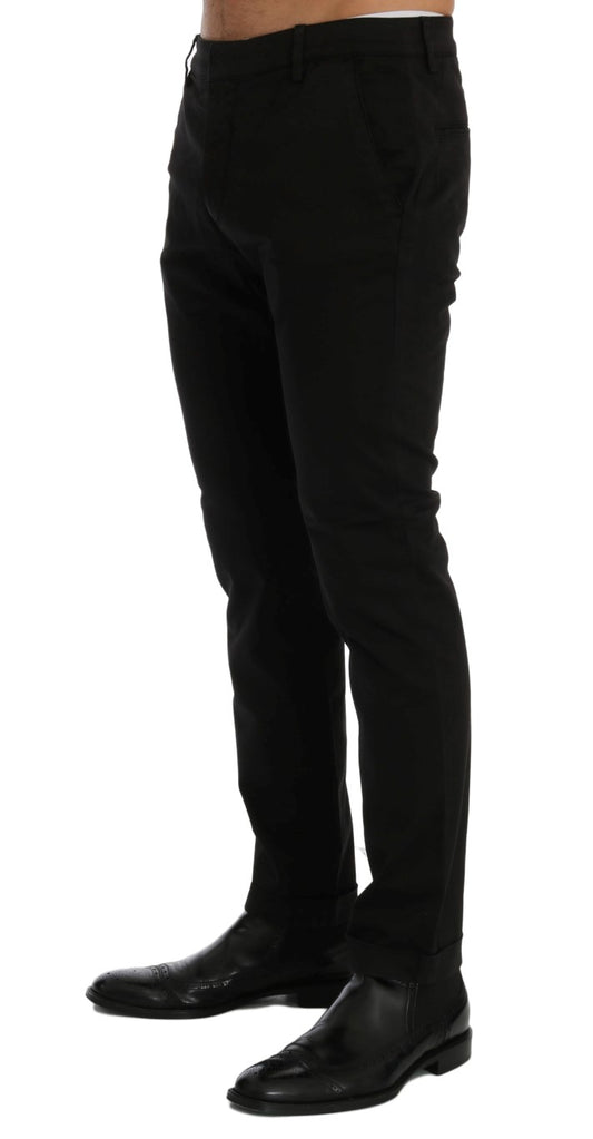 Black Slim Fit Cotton Stretch Pants-Costume National-LabelTerrace.com