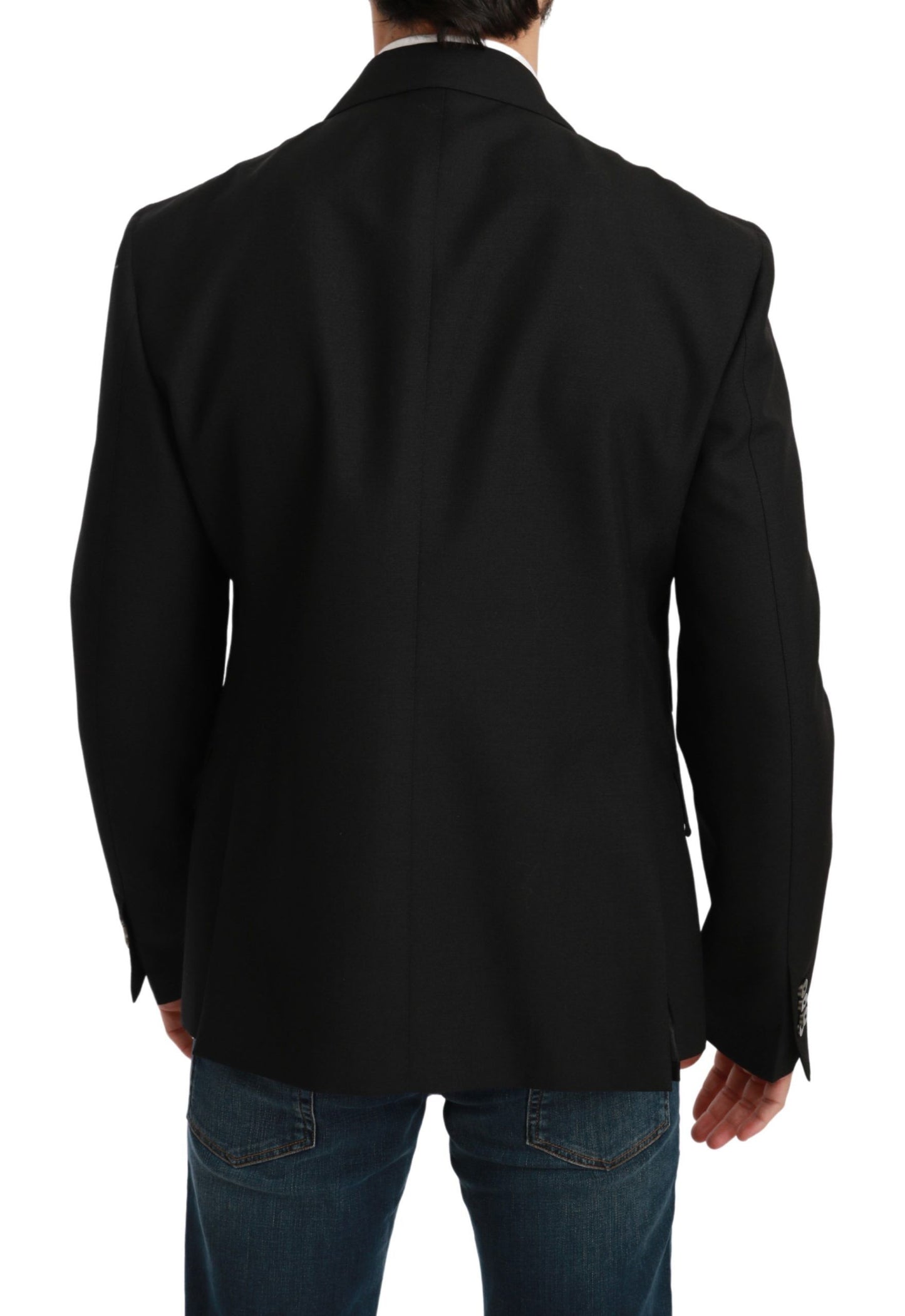 Black Slim Fit Jacket Coat Wool Blazer-Dolce & Gabbana-LabelTerrace.com