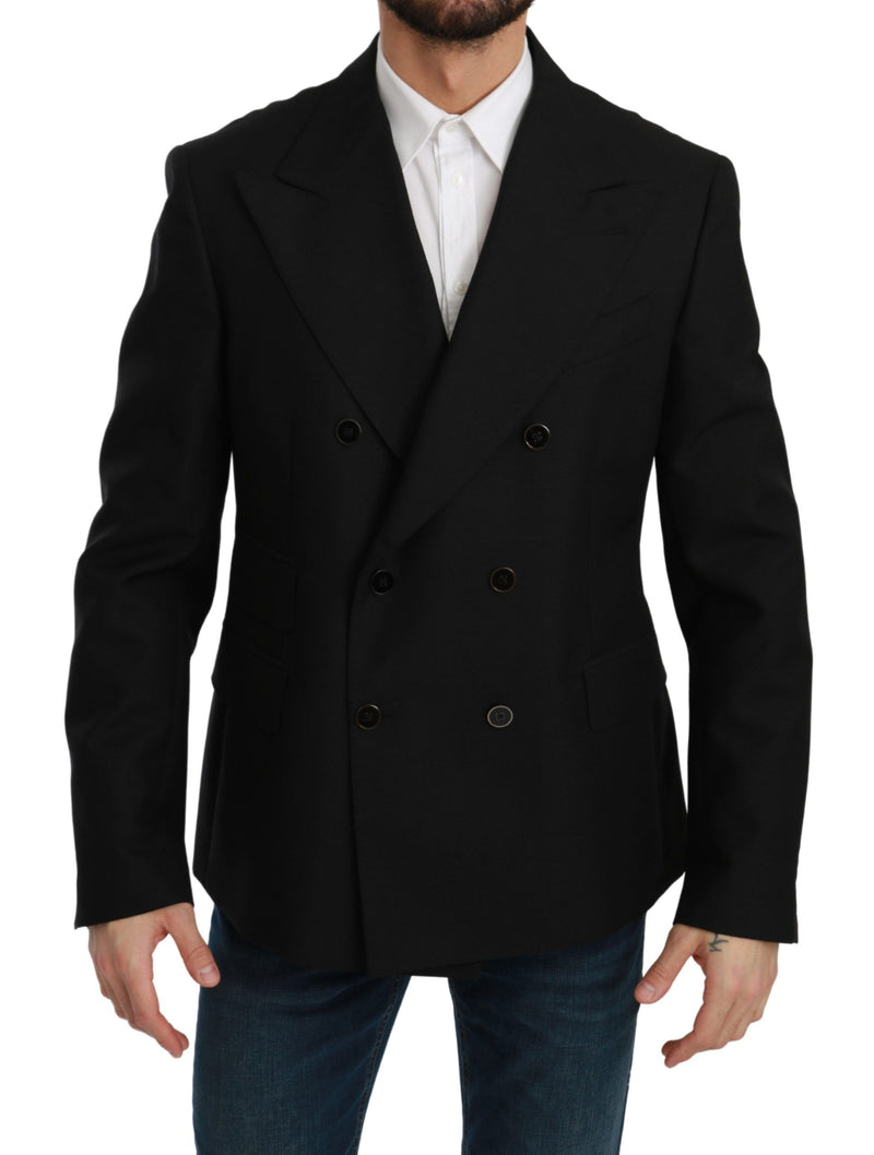 Black Slim Fit Jacket Coat Wool Blazer-Dolce & Gabbana-LabelTerrace.com