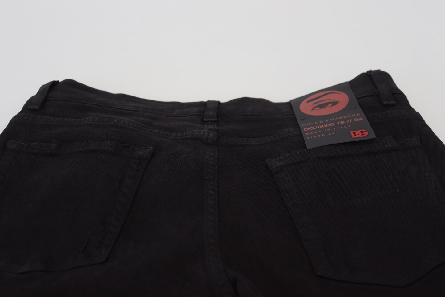 Black Slim Fit Tattered Denim Cotton Jeans-Dolce & Gabbana-LabelTerrace.com