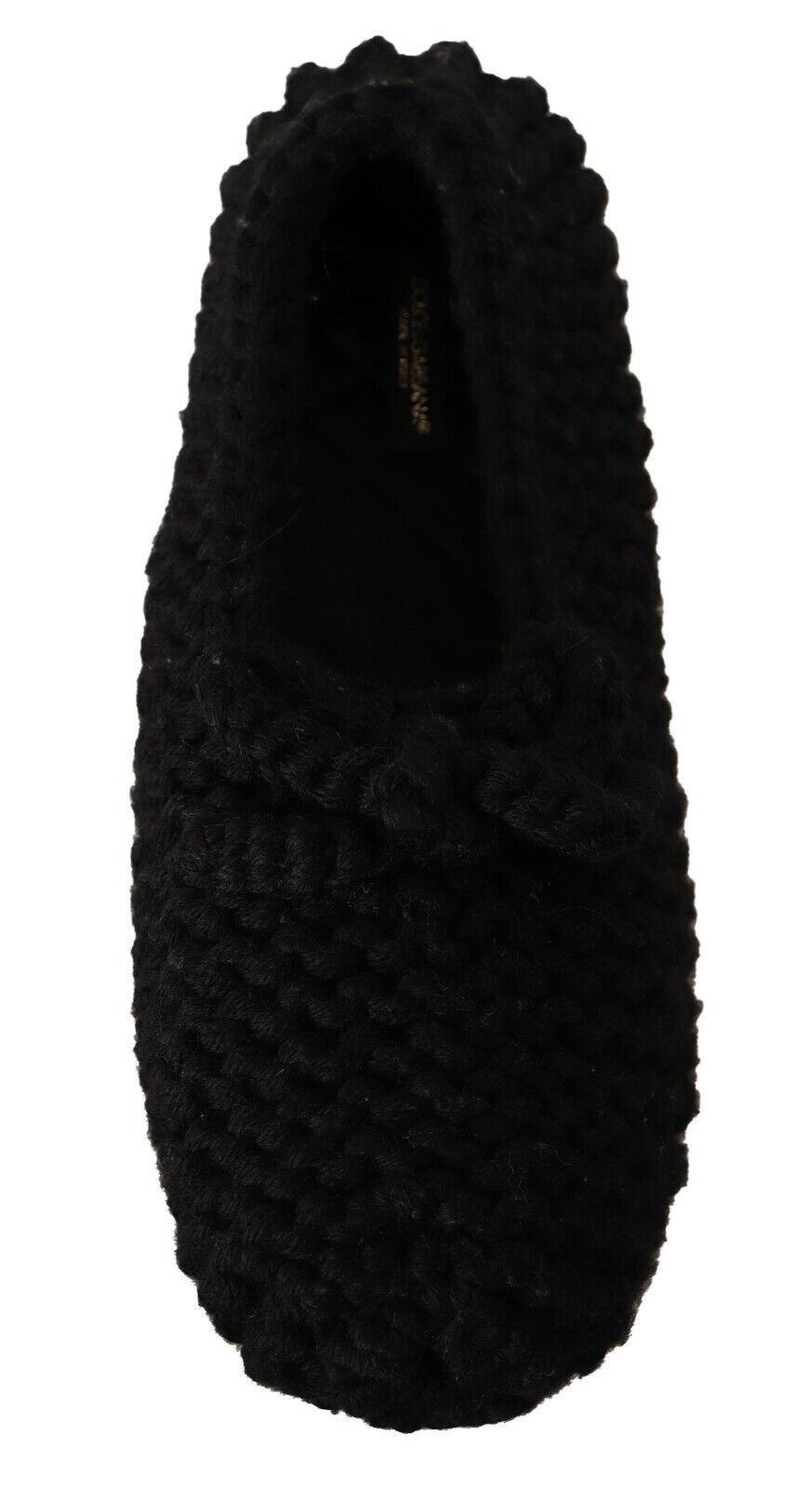 Black Slip On Ballerina Flats Wool Knit Shoes-Dolce & Gabbana-LabelTerrace.com