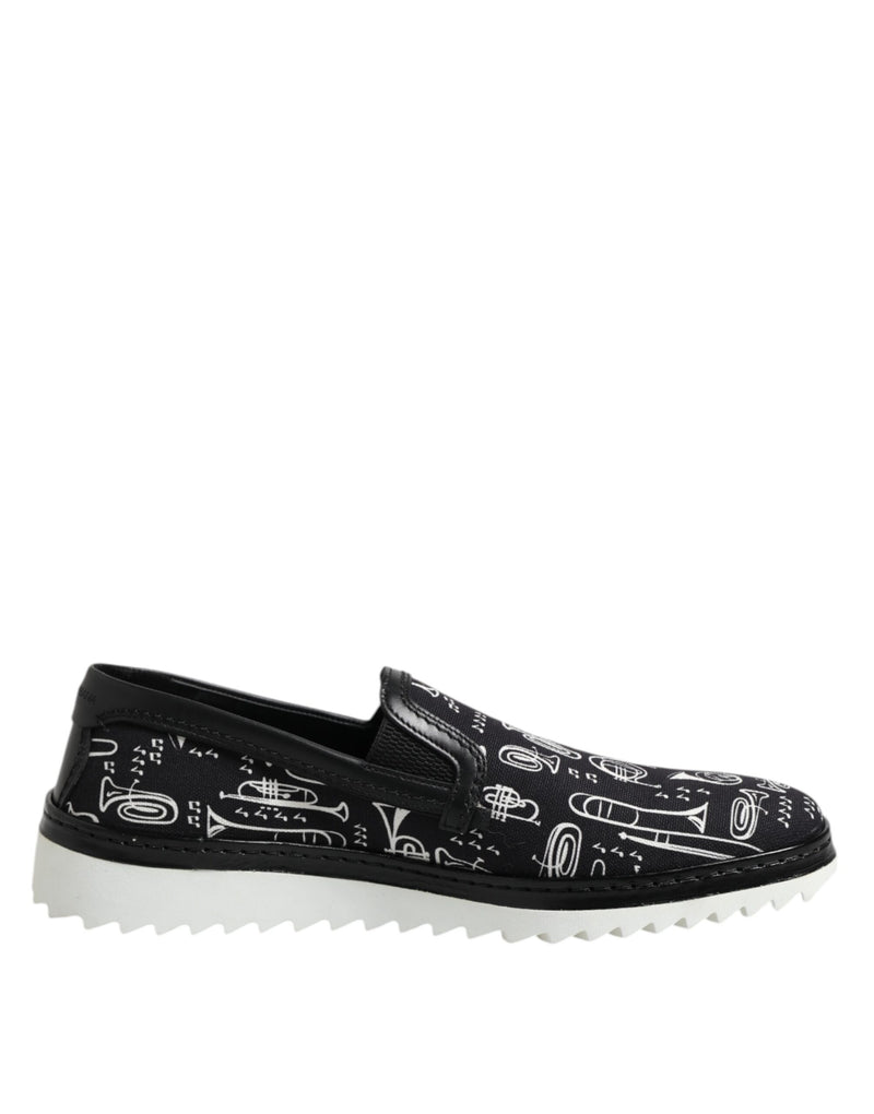 Black Slip On Printed Men Loafers Shoes-Dolce & Gabbana-LabelTerrace.com