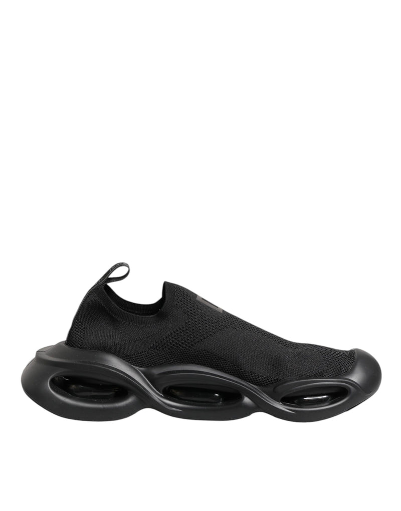 Black Slip On Wave Low Top Men Sneaker Shoes-Dolce & Gabbana-LabelTerrace.com