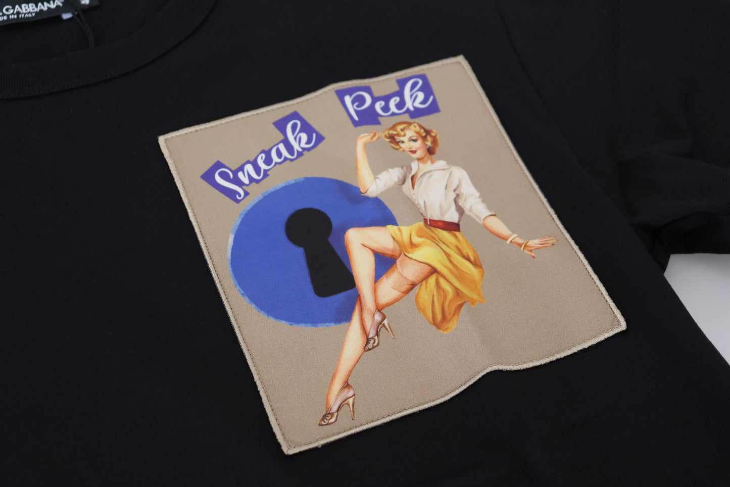 Black Sneak Peek Cotton Short Sleeve T-shirt-Dolce & Gabbana-LabelTerrace.com