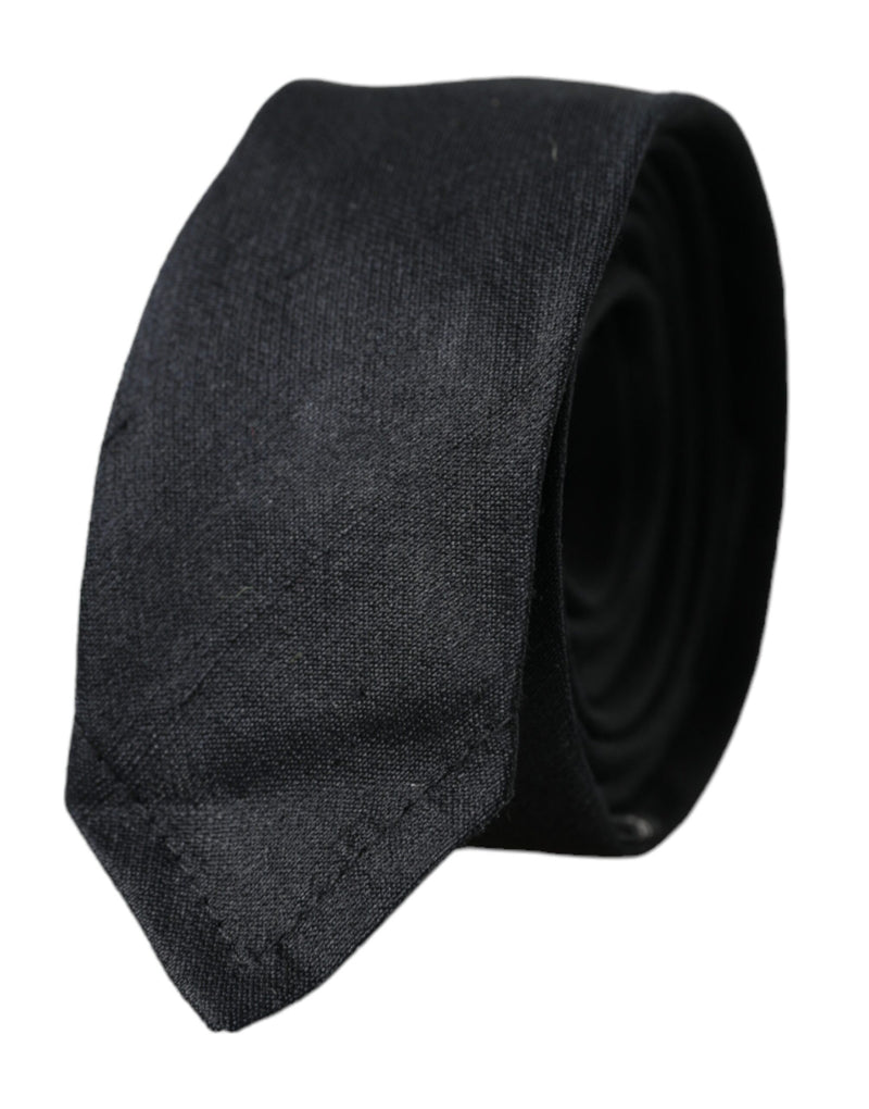 Black Solid 100% Silk Adjustable Tie-Dolce & Gabbana-LabelTerrace.com