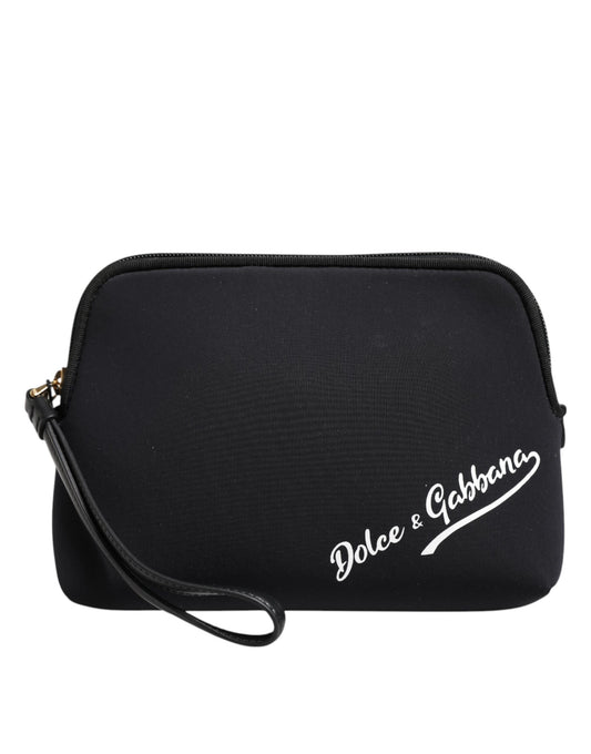 Black Solid Nylon DG LogoPrint Clutch Zip Borse Pouch Bag-Dolce & Gabbana-LabelTerrace.com
