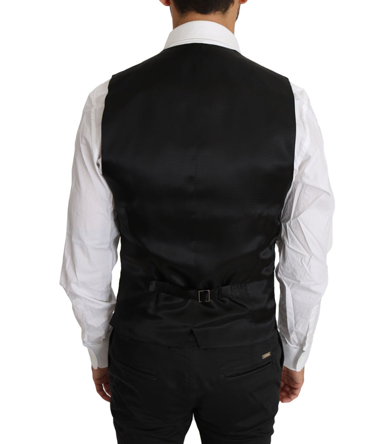Black Solid Wool Silk Waistcoat Vest-Dolce & Gabbana-LabelTerrace.com
