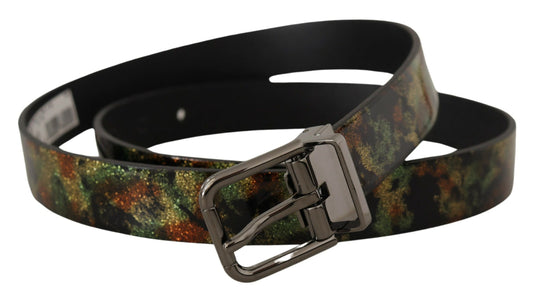 Black Sparkling Leather Black Metal Buckle Belt-Dolce & Gabbana-LabelTerrace.com