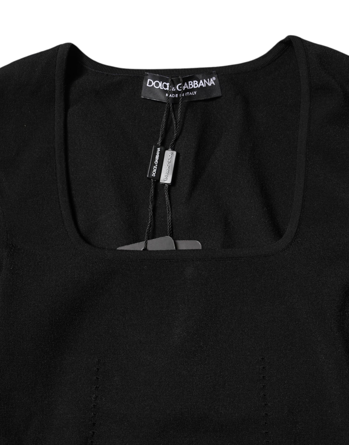Black Square Neck Long Sleeves Pullover Top-Dolce & Gabbana-LabelTerrace.com