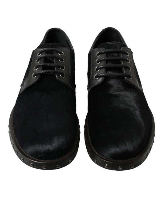 Black Stable Fur Derby SAN PIETRO Dress Shoes-Dolce & Gabbana-LabelTerrace.com