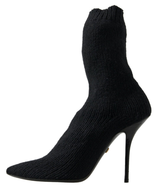 Black Stiletto Heel Mid Calf Women Boot Shoes-Dolce & Gabbana-LabelTerrace.com