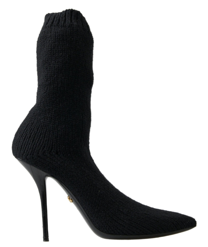 Black Stiletto Heel Mid Calf Women Boot Shoes-Dolce & Gabbana-LabelTerrace.com