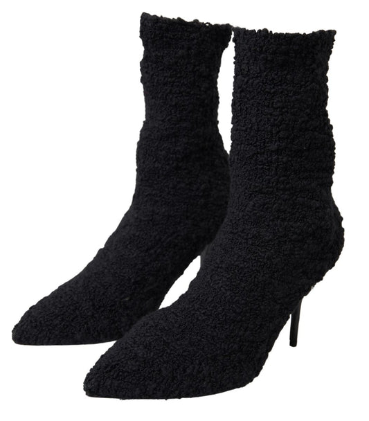 Black Stiletto Heels Mid Calf Boots-Dolce & Gabbana-LabelTerrace.com