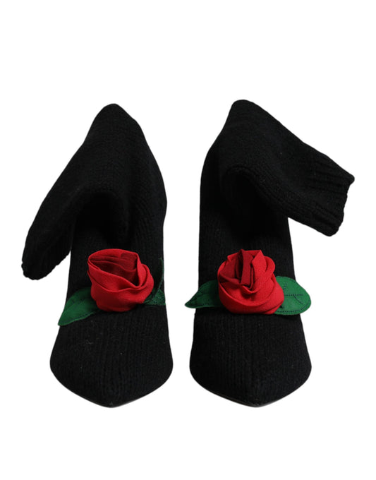 Black Stiletto Heels Mid Calf Boots Shoes-Dolce & Gabbana-LabelTerrace.com