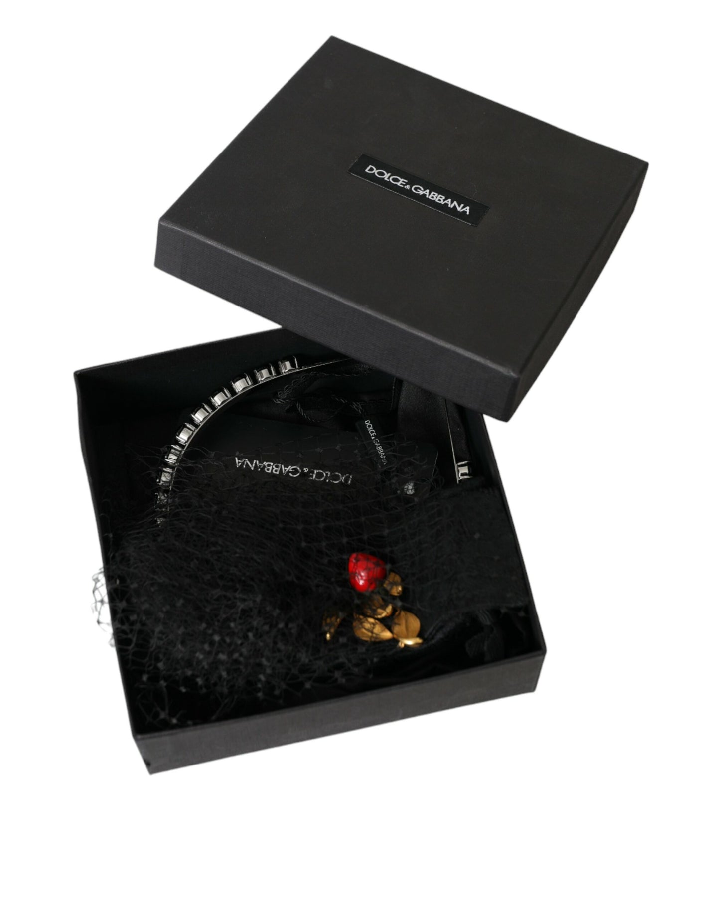 Black Strawberry Sicily Crystal Mesh Net Headband Diadem-Dolce & Gabbana-LabelTerrace.com