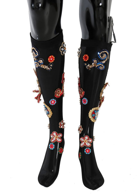 Black Stretch Carretto Crystal Socks-Dolce & Gabbana-LabelTerrace.com