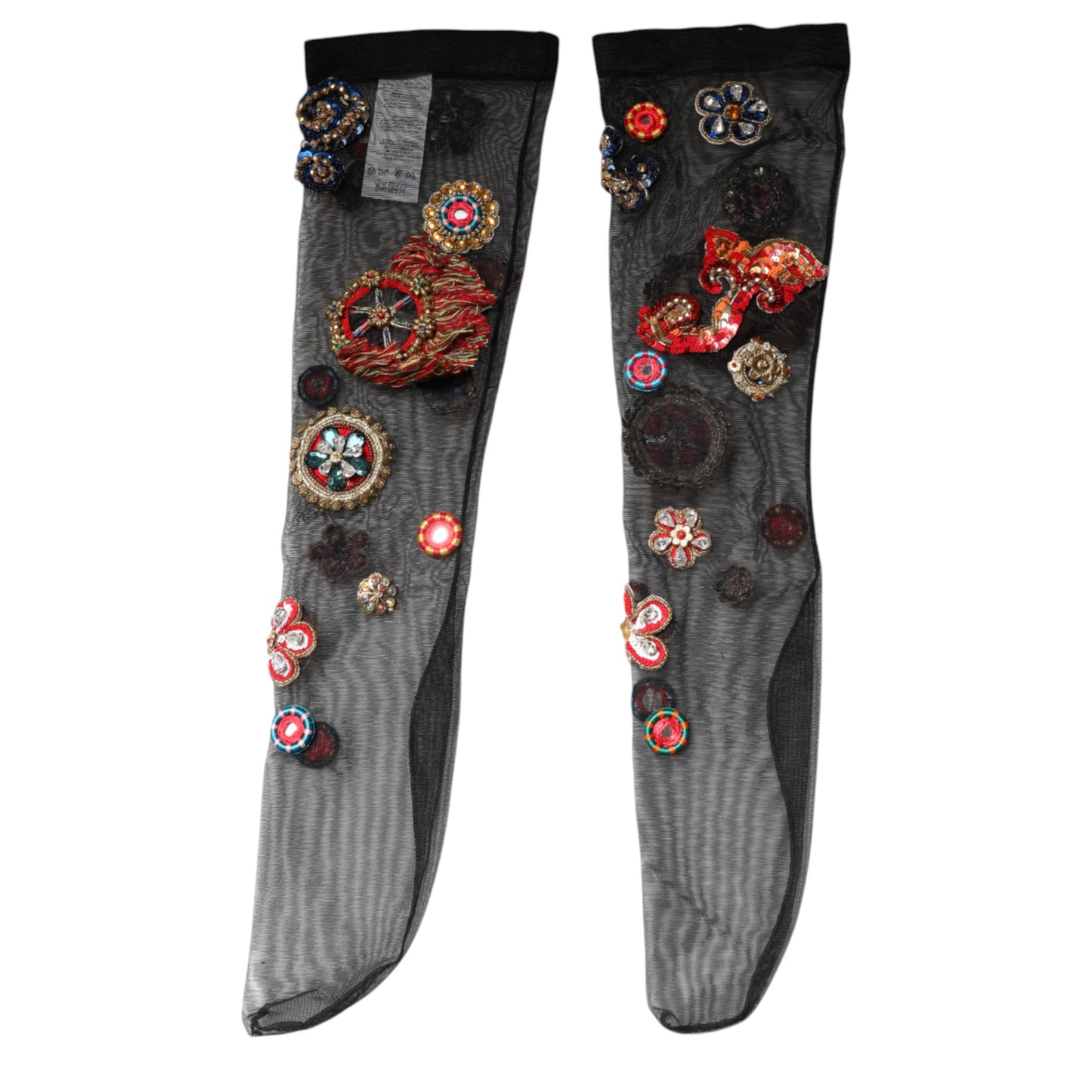 Black Stretch Carretto Crystal Stockings Socks-Dolce & Gabbana-LabelTerrace.com