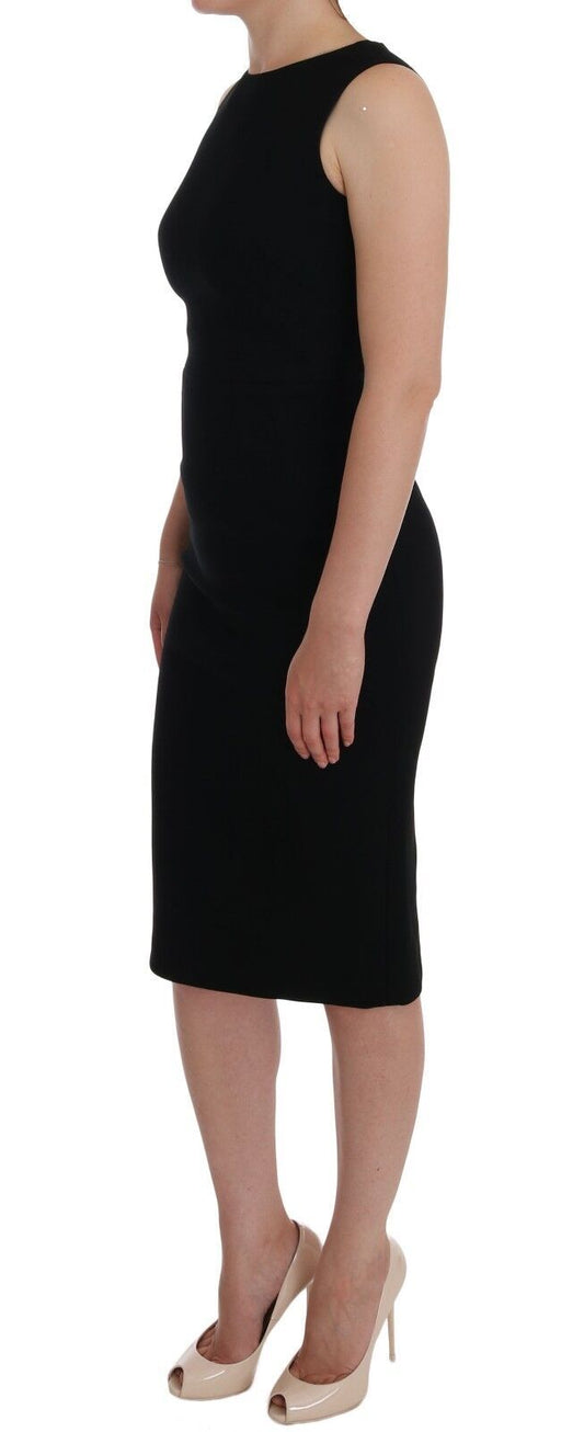 Black Stretch Crystal Sheath Gown Dress-Dolce & Gabbana-LabelTerrace.com
