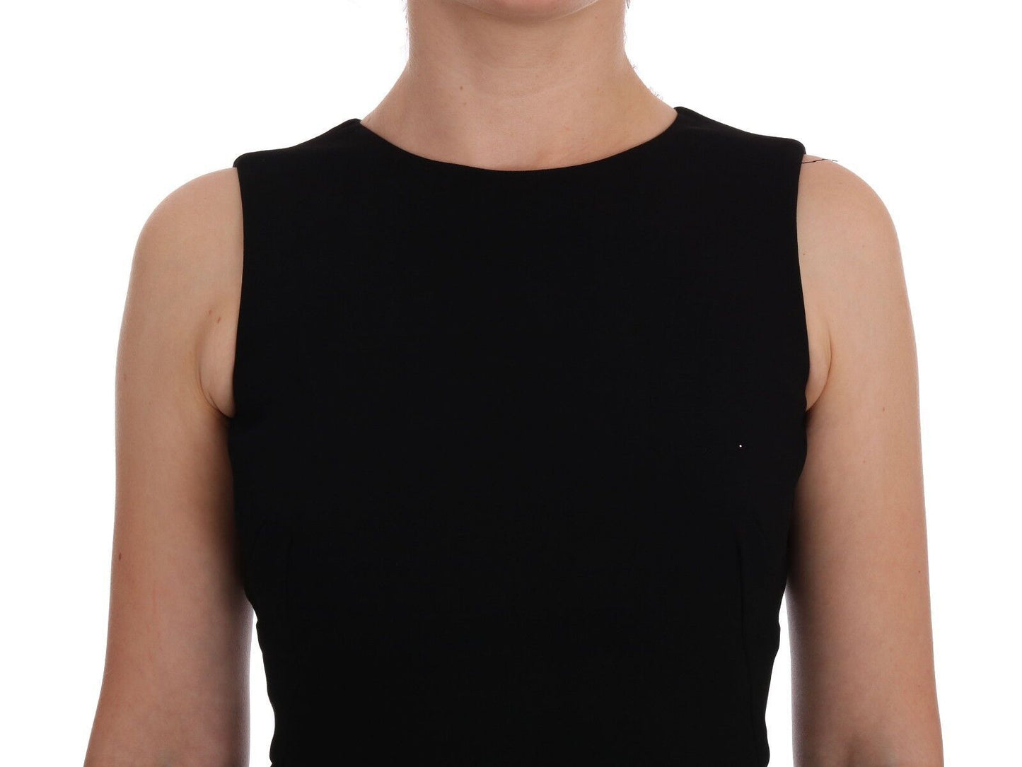 Black Stretch Crystal Sheath Gown Dress-Dolce & Gabbana-LabelTerrace.com