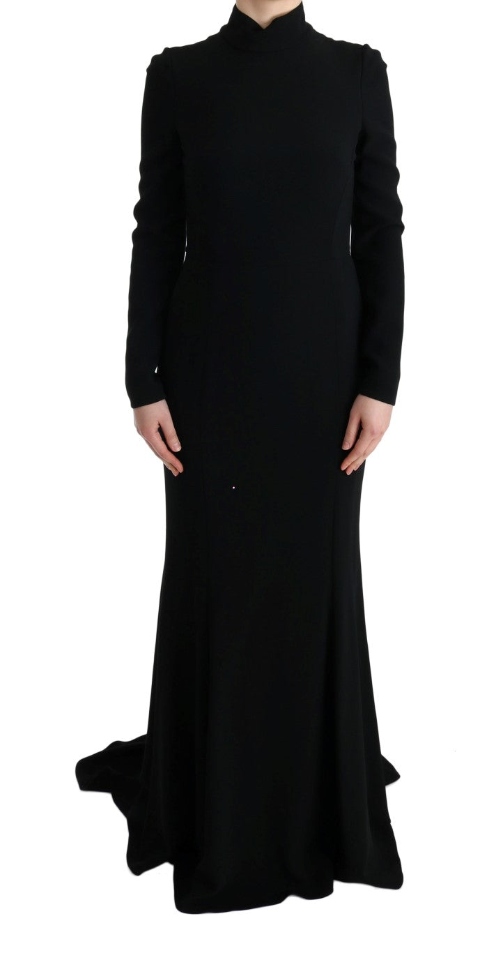 Black Stretch Long Gown Sheath Dress-Dolce & Gabbana-LabelTerrace.com