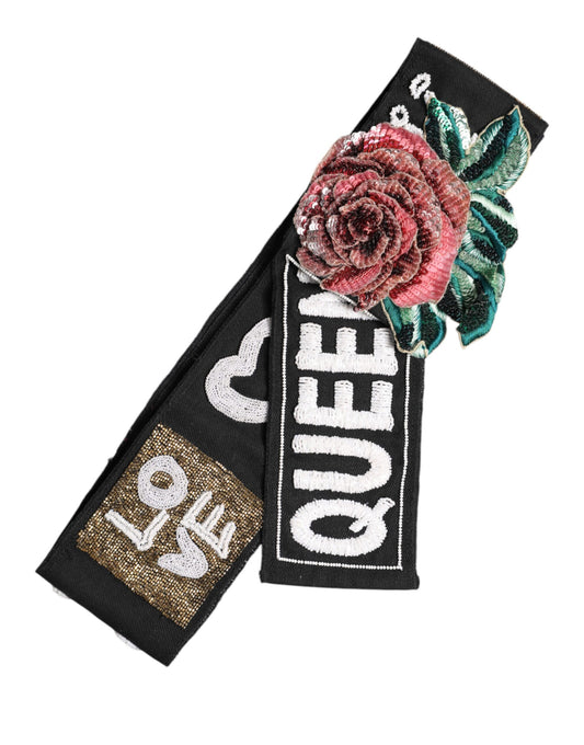 Black Stretch Multicolor Embellished Waist Belt-Dolce & Gabbana-LabelTerrace.com