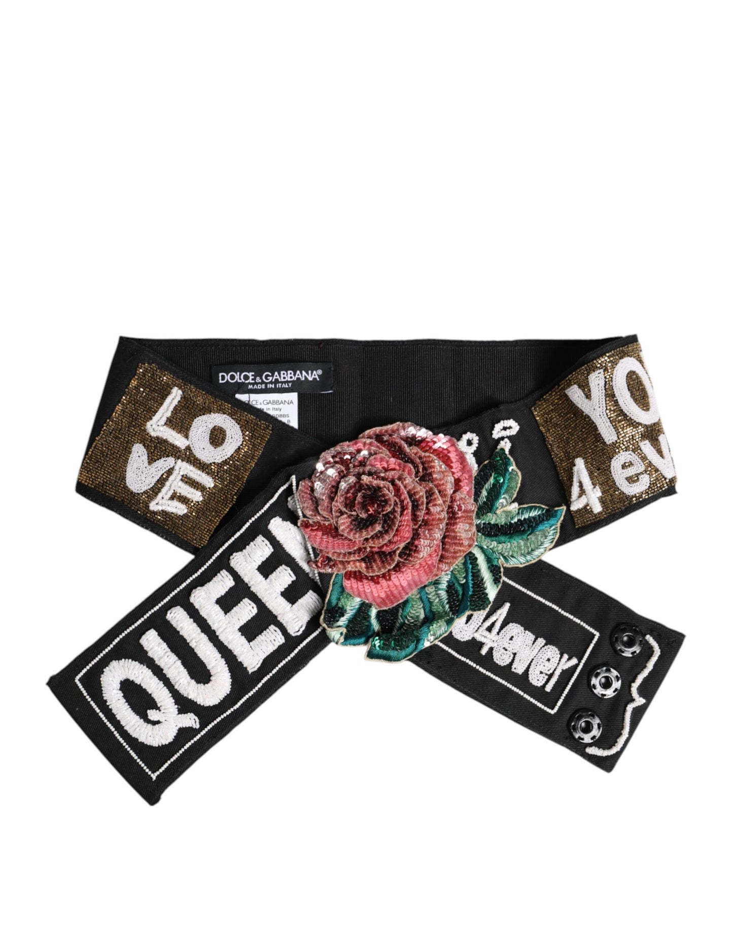 Black Stretch Multicolor Embellished Waist Belt-Dolce & Gabbana-LabelTerrace.com