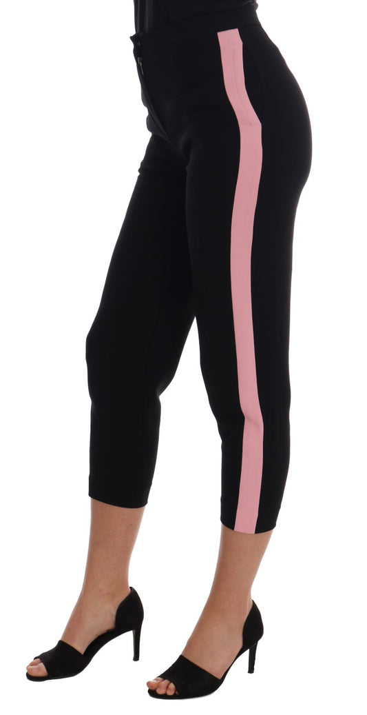 Black Stretch Pink Stripes Capri Pants-Dolce & Gabbana-LabelTerrace.com