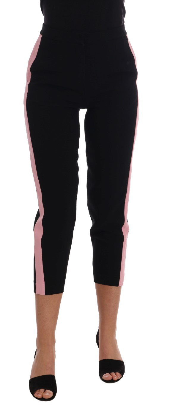 Black Stretch Pink Stripes Capri Pants-Dolce & Gabbana-LabelTerrace.com