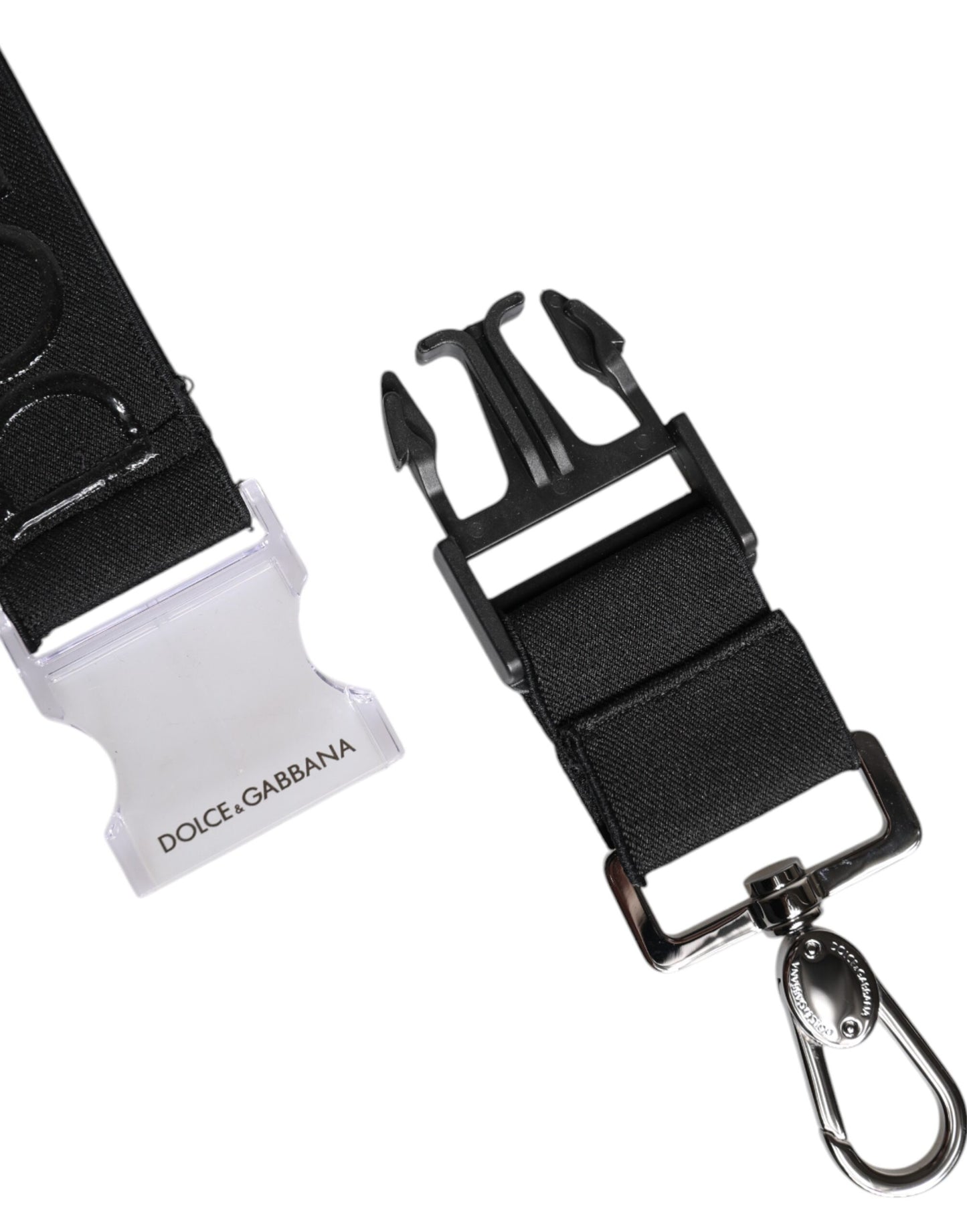 Black Stretch Polyester Rubberised DG Logo Keychain-Dolce & Gabbana-LabelTerrace.com
