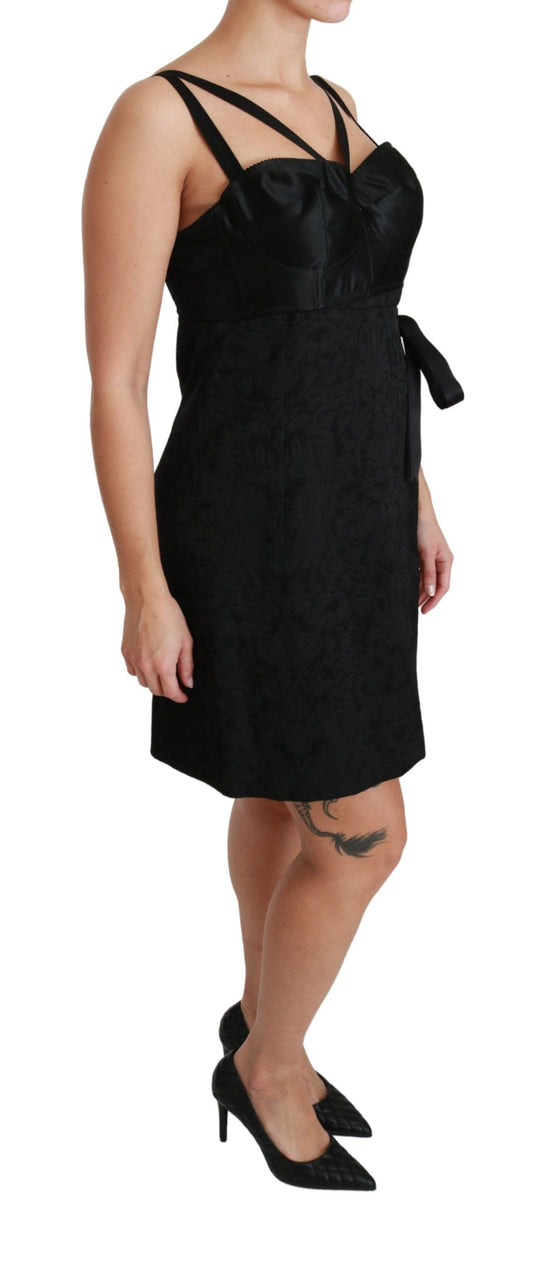 Black Stretch Satin Jacquard Mini Dress-Dolce & Gabbana-LabelTerrace.com