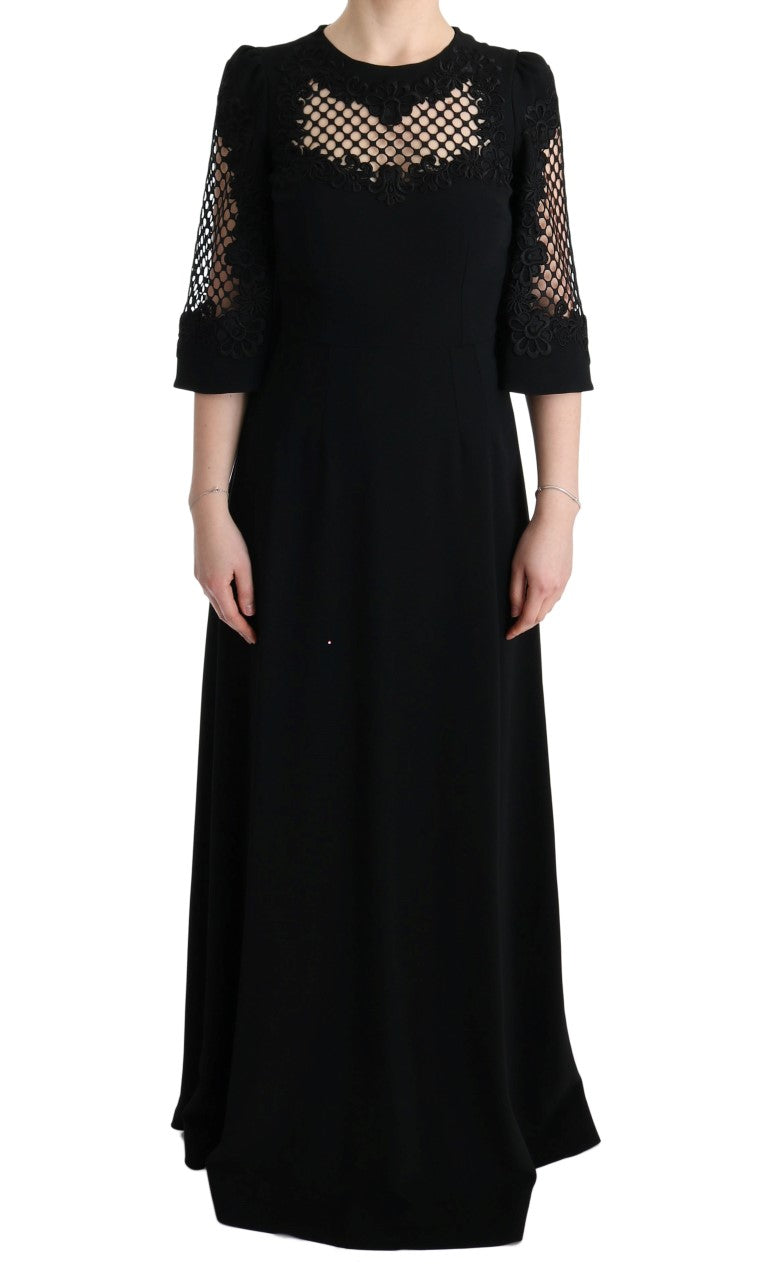 Black Stretch Shift Long Maxi Dress-Dolce & Gabbana-LabelTerrace.com