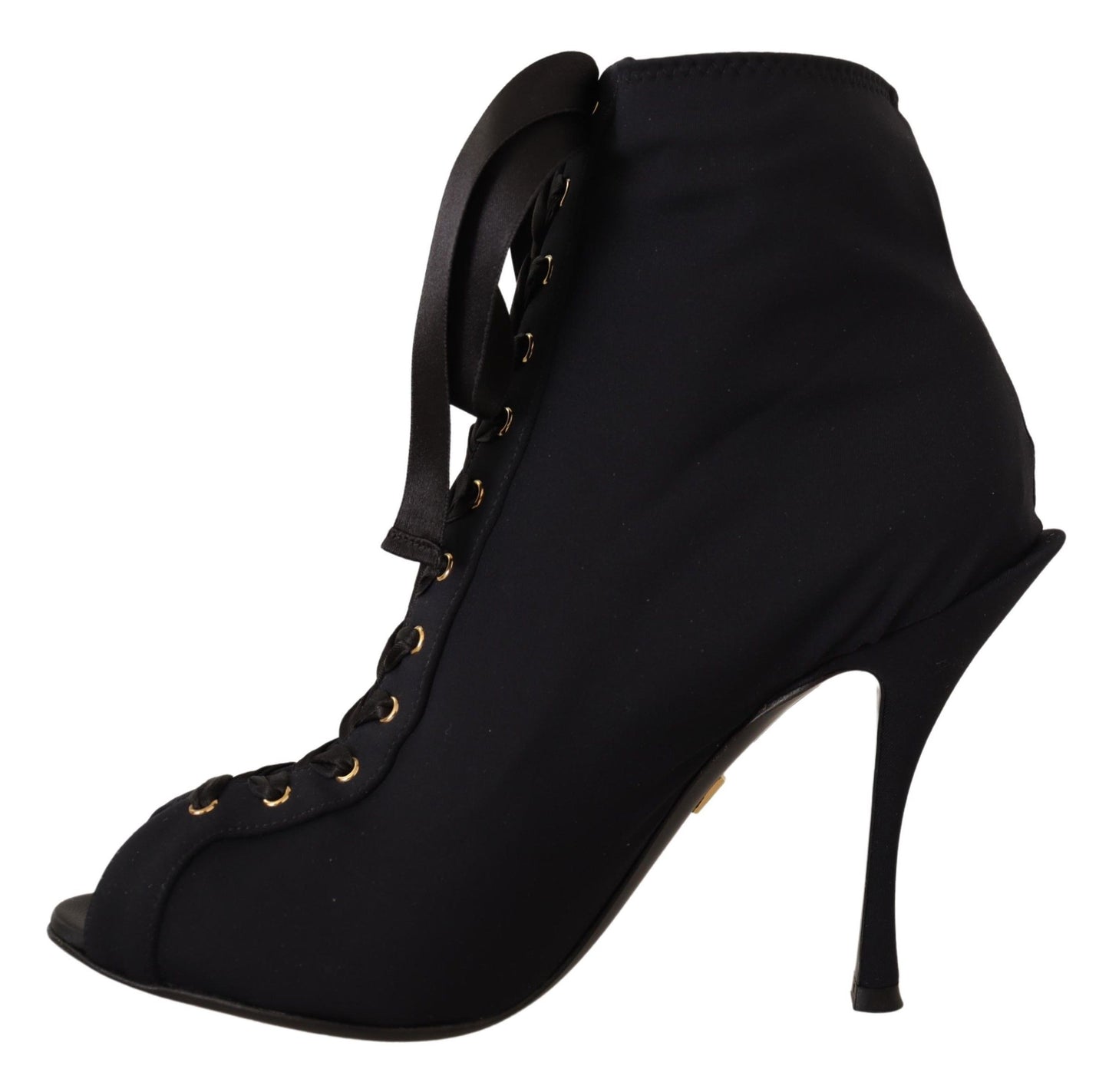 Black Stretch Short Ankle Boots Shoes-Dolce & Gabbana-LabelTerrace.com