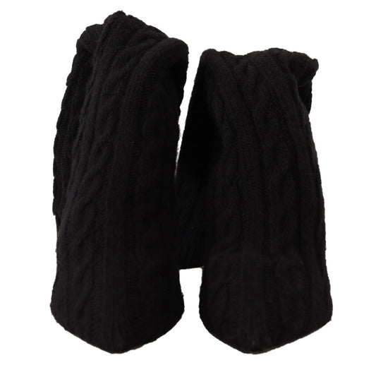 Black Stretch Socks Knee High Booties Shoes-Dolce & Gabbana-LabelTerrace.com