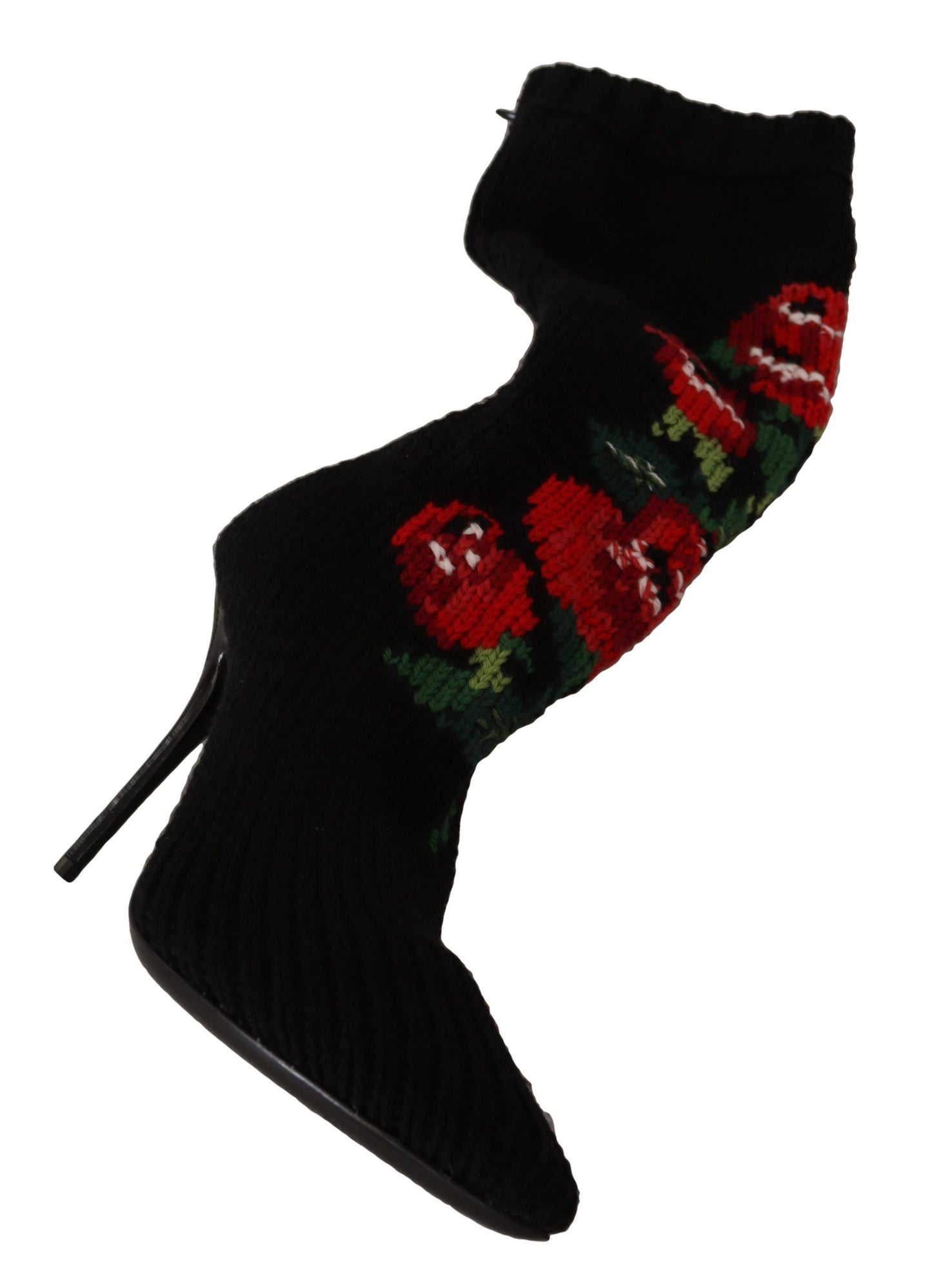 Black Stretch Socks Red Roses Booties Shoes-Dolce & Gabbana-LabelTerrace.com