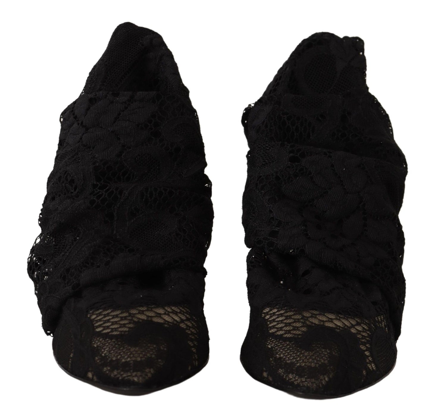 Black Stretch Socks Taormina Lace Boots Shoes-Dolce & Gabbana-LabelTerrace.com