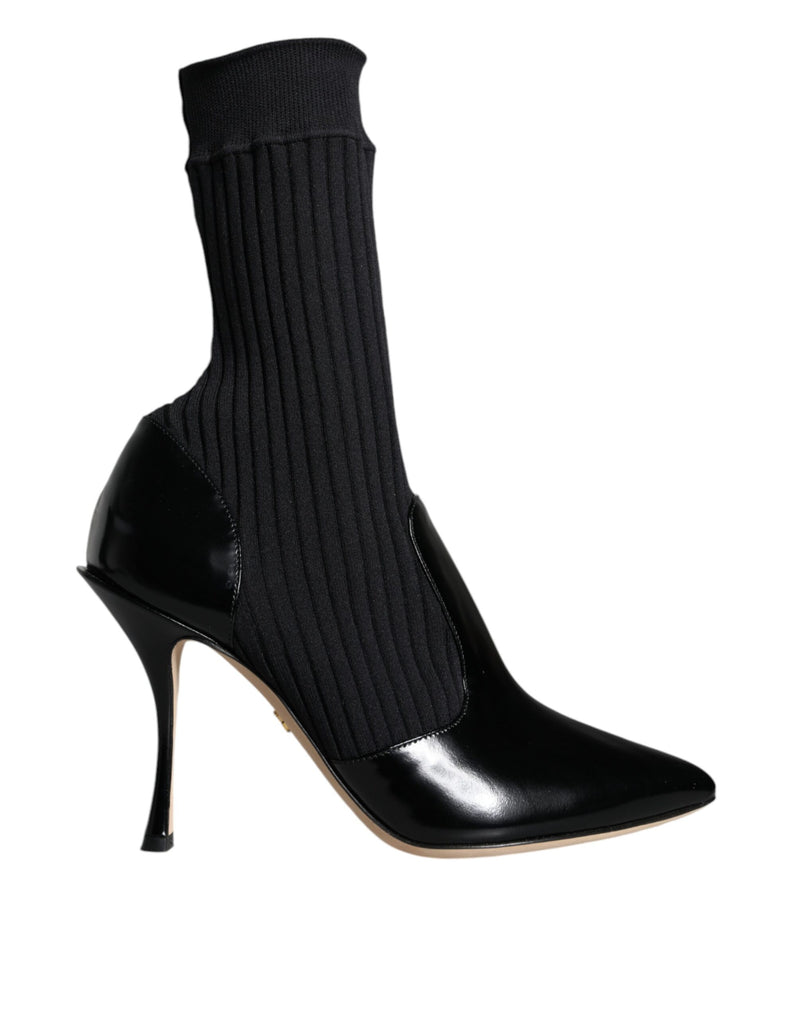 Black Stretch Stilettos Booties Socks Shoes-Dolce & Gabbana-LabelTerrace.com