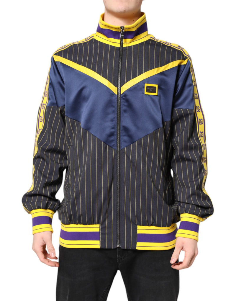 Black Striped Logo Full Zip Bomber Jacket-Dolce & Gabbana-LabelTerrace.com