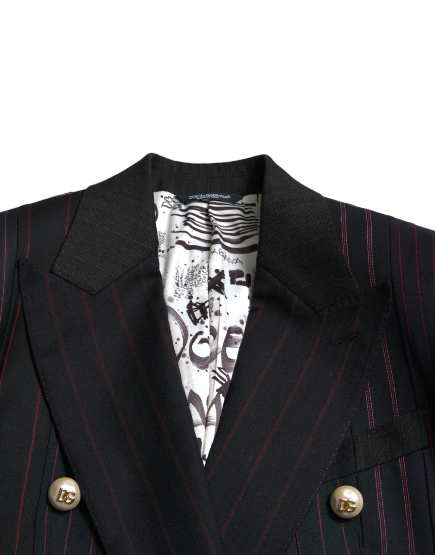 Black Striped SICILIA Double Breasted Jacket-Dolce & Gabbana-LabelTerrace.com