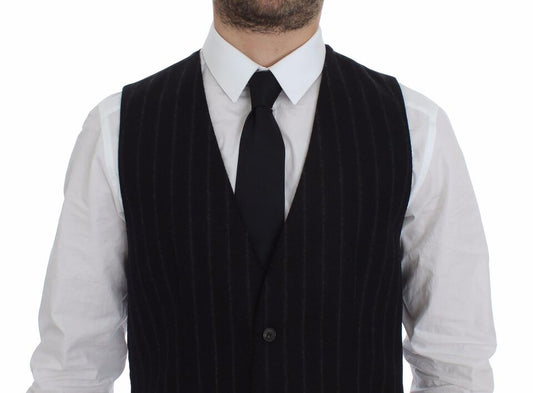 Black Striped Wool Logo Vest Gilet Weste-Dolce & Gabbana-LabelTerrace.com