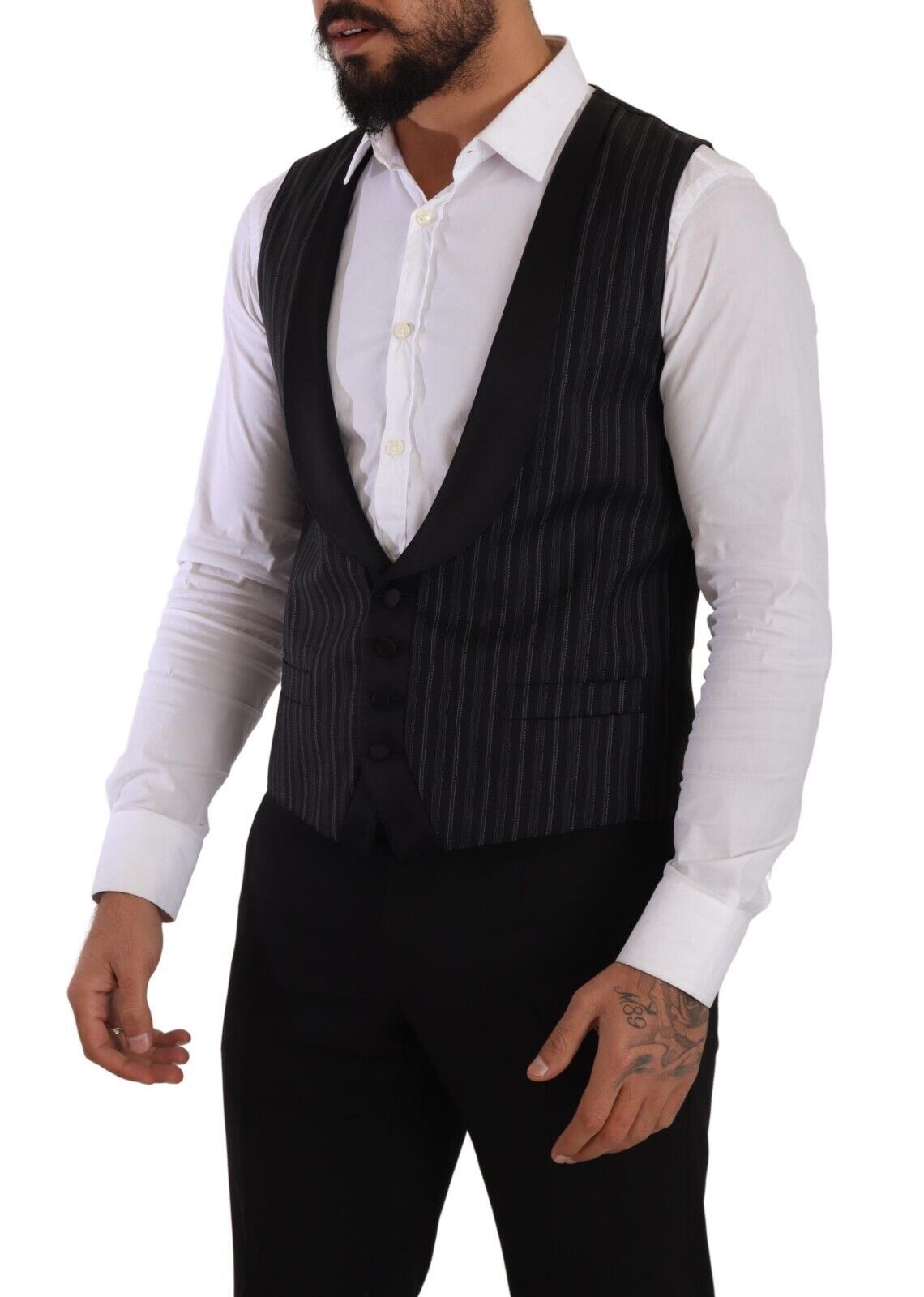 Black Striped Wool Silk Waistcoat Vest-Dolce & Gabbana-LabelTerrace.com