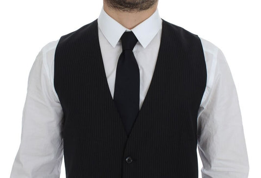 Black Striped Wool Single Breasted Vest-Dolce & Gabbana-LabelTerrace.com