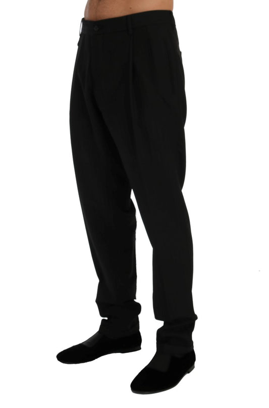 Black Striped Wool Stretch Pants-Dolce & Gabbana-LabelTerrace.com