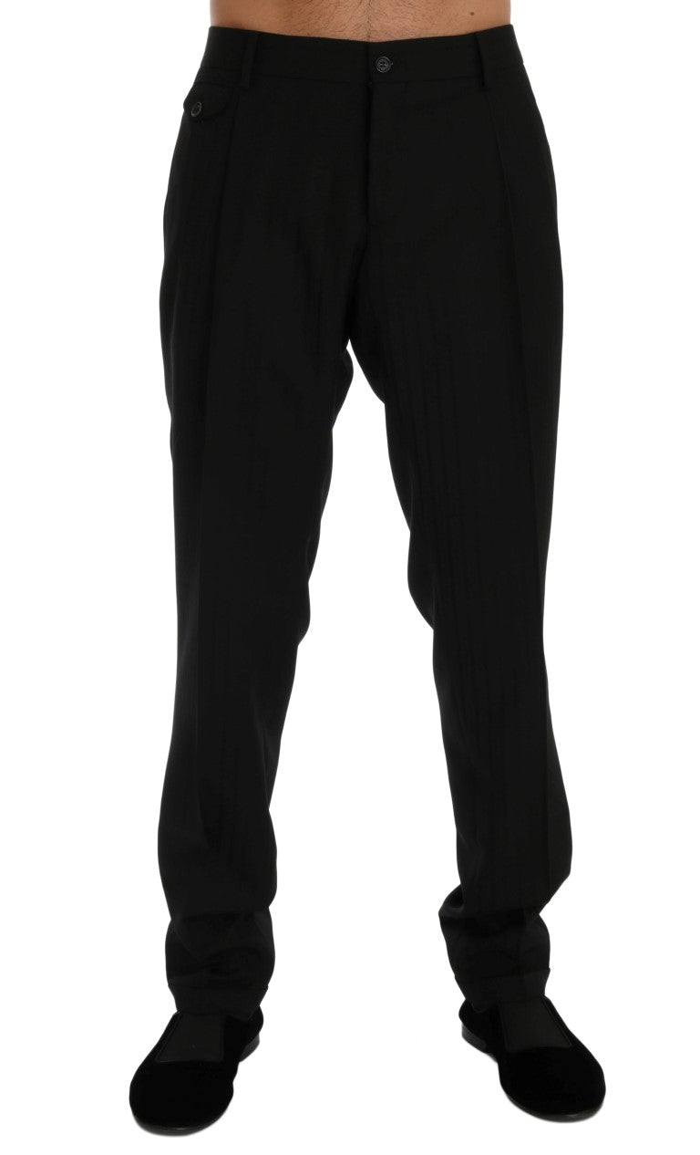 Black Striped Wool Stretch Pants-Dolce & Gabbana-LabelTerrace.com
