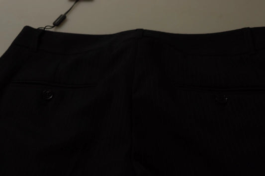Black Stripes Mid Waist Trouser Pants-Dolce & Gabbana-LabelTerrace.com