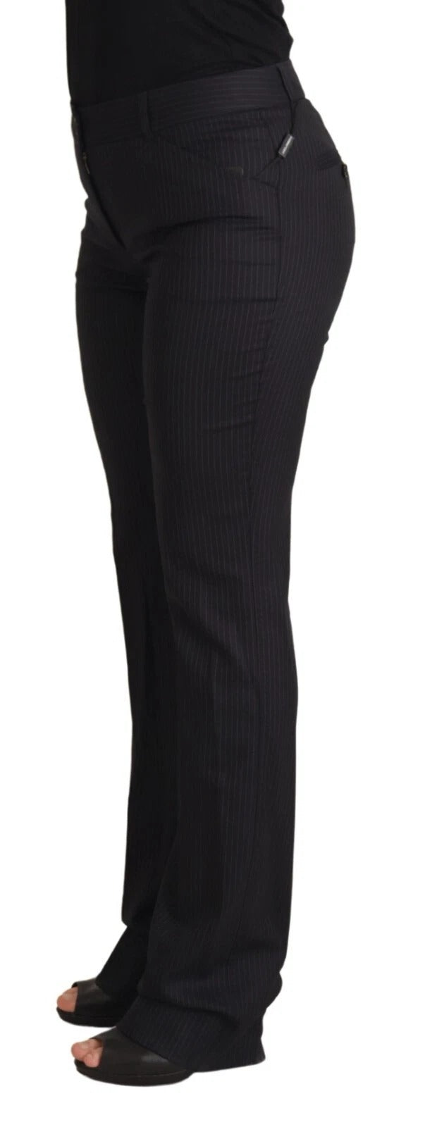 Black Stripes Mid Waist Trouser Pants-Dolce & Gabbana-LabelTerrace.com