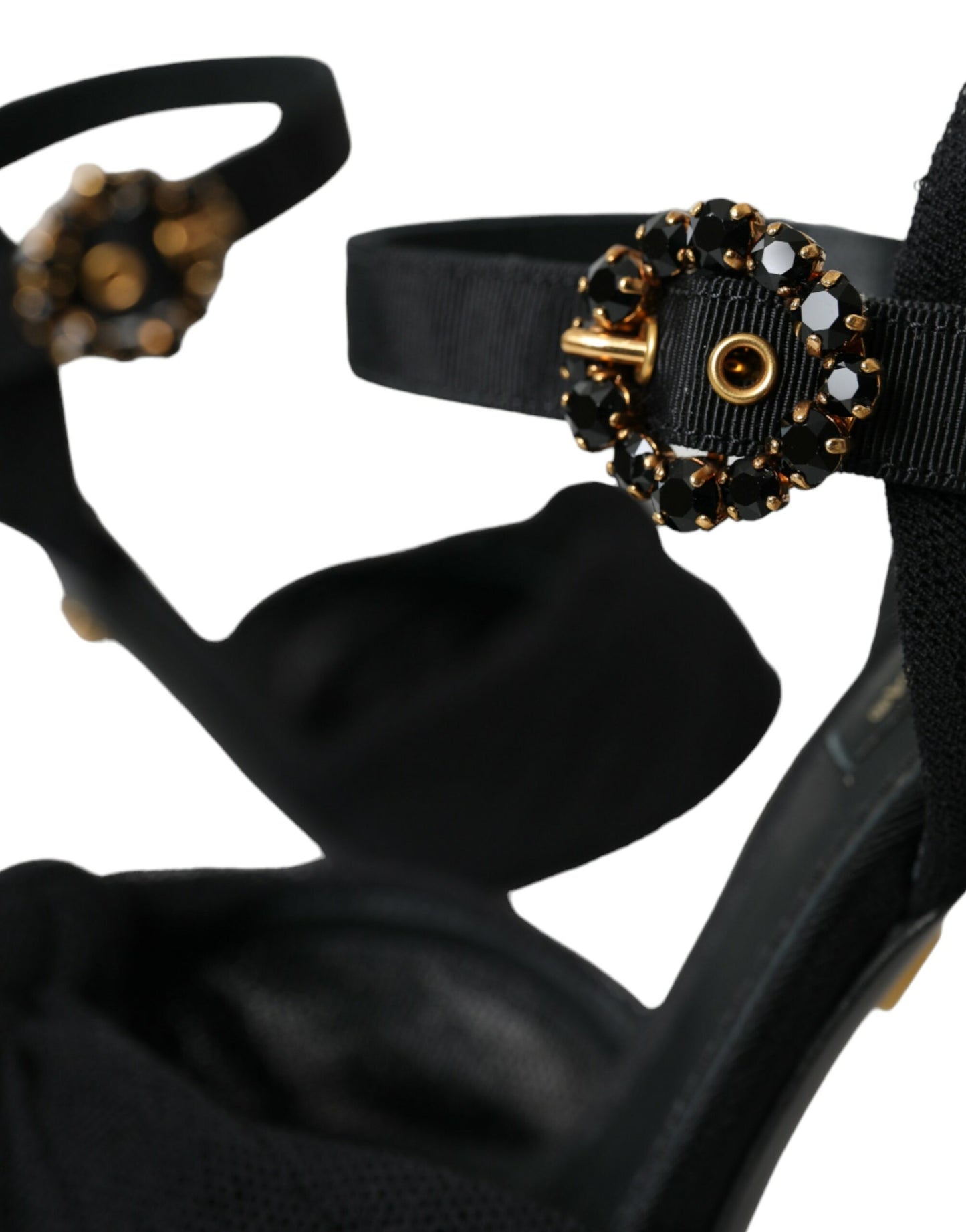 Black Suede Embellished Heels Sandals Shoes-Dolce & Gabbana-LabelTerrace.com