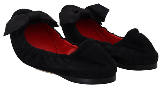 Black Suede Flat Slip On Ballet Shoes-Dolce & Gabbana-LabelTerrace.com