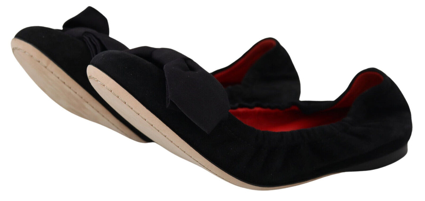 Black Suede Flat Slip On Ballet Shoes-Dolce & Gabbana-LabelTerrace.com