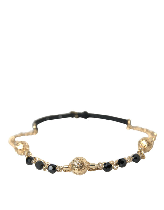 Black Suede Gold Chain Crystal Waist Belt-Dolce & Gabbana-LabelTerrace.com