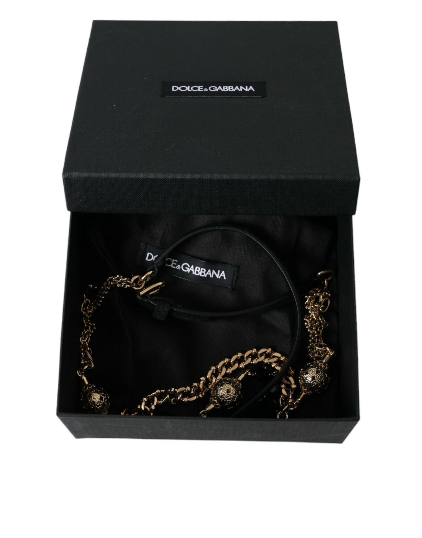 Black Suede Gold Chain Crystal Waist Belt-Dolce & Gabbana-LabelTerrace.com